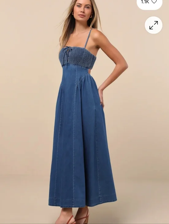 Lulus 'Laylie' Medium Wash Denum Lace Up Dress XS - Picture 3 of 12